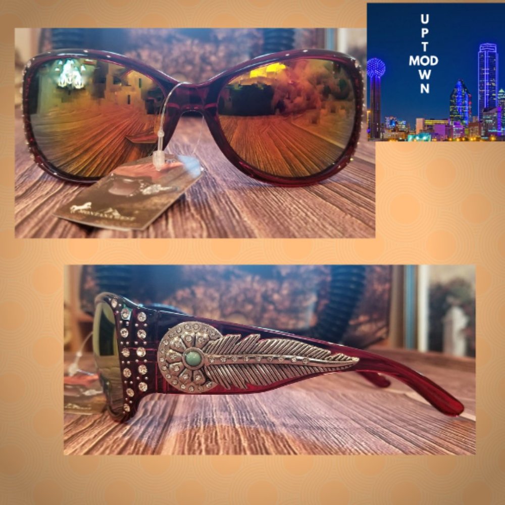 Montana West Feather Collection Sunglasses Red NWT